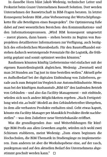 Bausoft BIM Bauzeitung Wedenig Ausschnitt